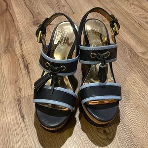 Coach wedge sandals baby blue and navy